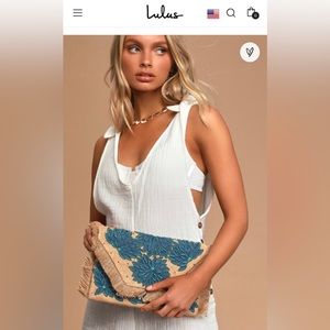 Lulu’s Island Vacation Tan and Blue Beaded Clutch